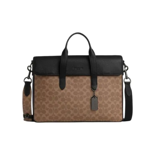 COACH Sullivan Coated Canvas With Refined Pebbled Leather Briefcase Tubas Women's Tan & Black