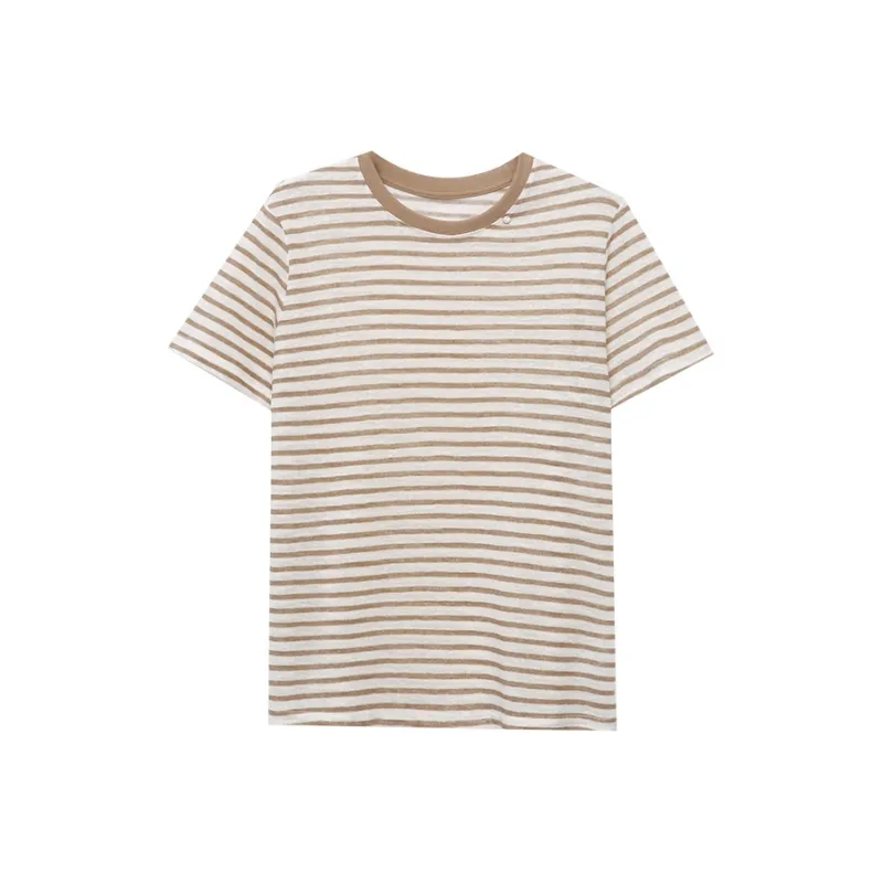 CHARM PICK T Shirts Women's Coffee Stripes-0
