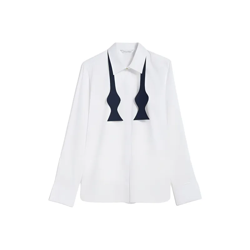 MaxMara Laser Collection Cotton Shirt With Bow Tie Shirt Women's White-0