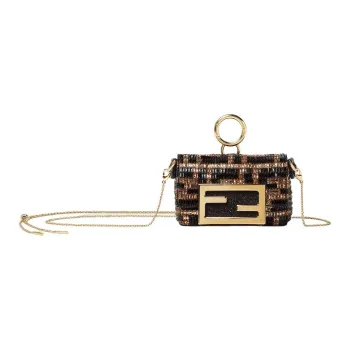 FENDI Baguette Leather Coin Purse Women's Brown