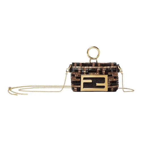 FENDI Baguette Leather Coin Purse Women's Brown