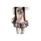 Short-Sleeved Shirt+Bow Tie+Sakura Spring Plaid Skirt+Pink Tank Top