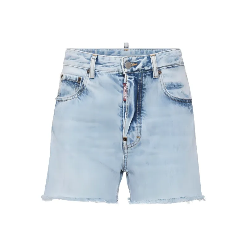 DSQUARED 2 Logo Patch Distressed Denim Shorts-0