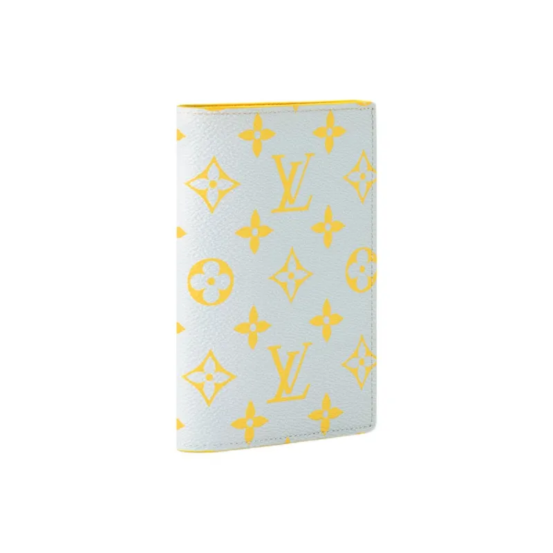 LOUIS VUITTON Coated Canvas Passport Holder Women's Gray & Yellow-1