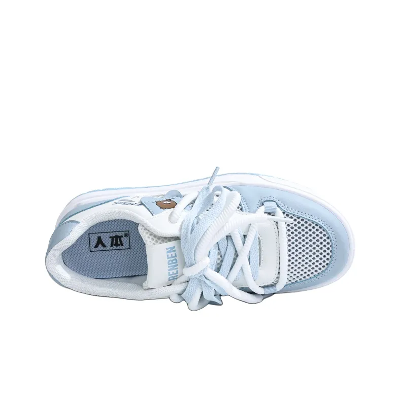 RENBEN Lightweight And Breathable Low Top Skateboard Shoes Women's White Blue-3
