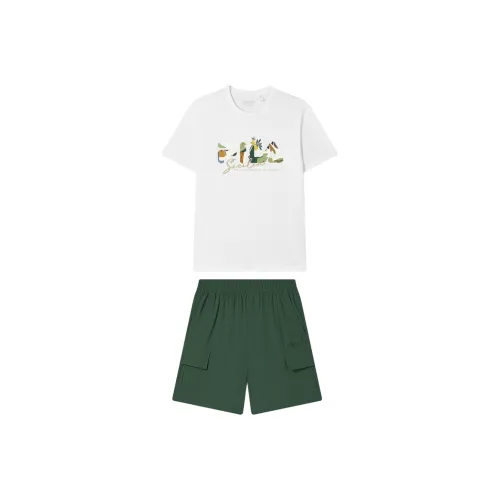 FILA Casual Sportswear Men Clothing Sets Cloud White+Green
