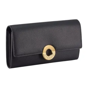 BVLGARI Calfskin Wallet Tubas Women's Black