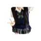Short-Sleeved Shirt+Bow Tie+Checkered Skirt+Navy Blue Tank Top