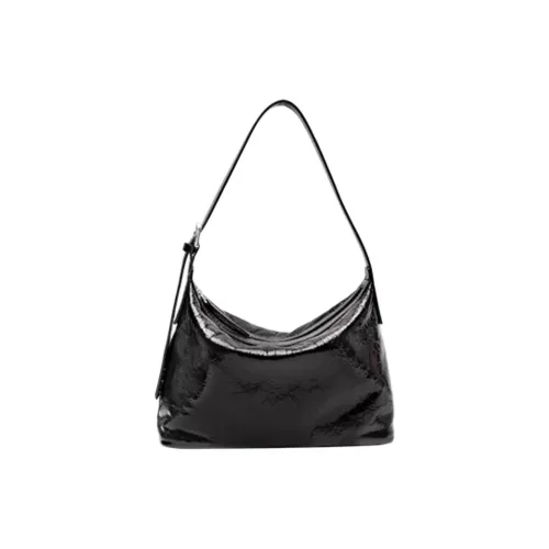 TENNCO Top Grain Cow Leather Lunch Bag Underarm Shoulder Bag Trumpets Women's Black