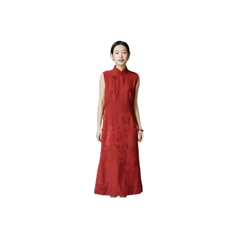 JIXIANGYUER Cheongsams Women's Imperial Brocade Red-0