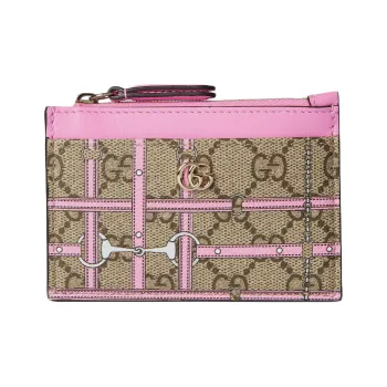 GUCCI GG Monogram Coated Fabric With Leather Key Pouch Card Holder Women's Pink Color Block