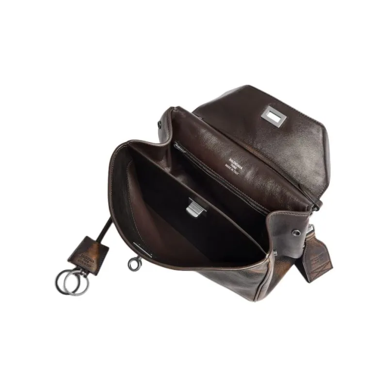 Balenciaga Rodeo Calfskin Messenger Bag, Shoulder Bag, Crossbody Bag Trumpets Men's Brown-5