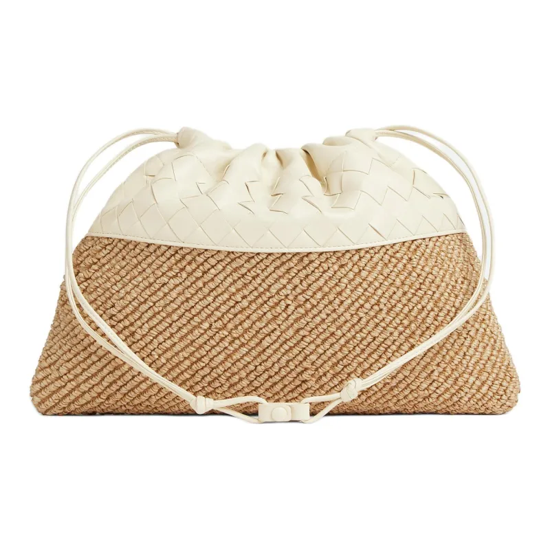 Bottega Veneta Intrecciato Raffia Shoulder Bag Women's Khaki-2