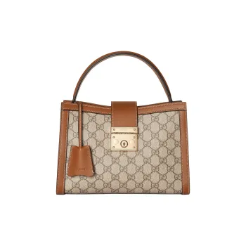GUCCI Padlock Fabric One Shoulder Handbag Medium Size Women's Brown & Beige