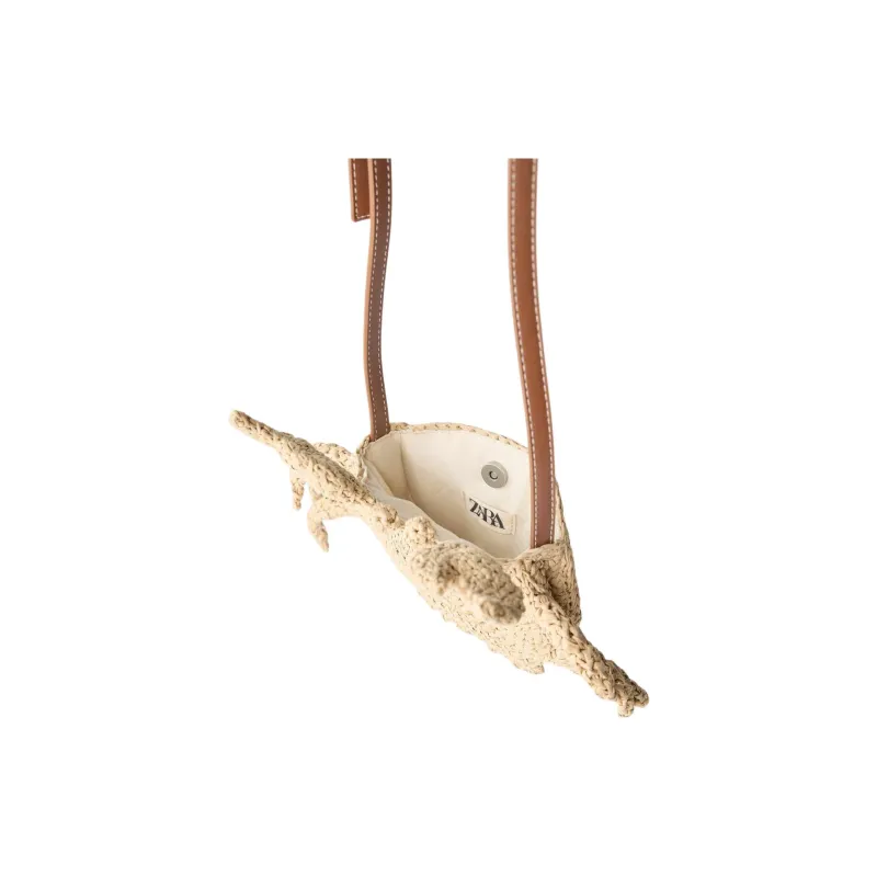 ZARA Cellulose Shoulder Bag Women's Light Beige Yellow-3