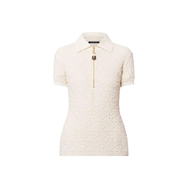 LOUIS VUITTON Short Sleeved Dress Women's White-1