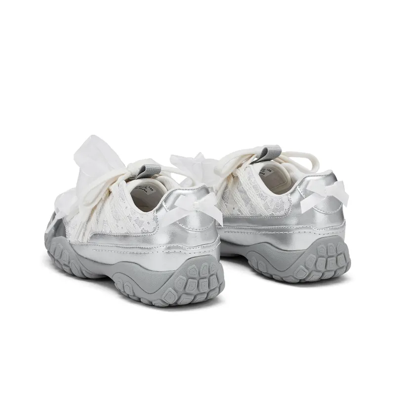 Hotwind Jogging Shoes Height Increasing Low Top Casual Shoes Women's Beige Silver-3