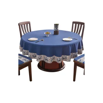 LUOYIJIA Fabric Ambient New Chinese Style Waterproof No Wash Fabric Large Round Dining Table For Home Use
