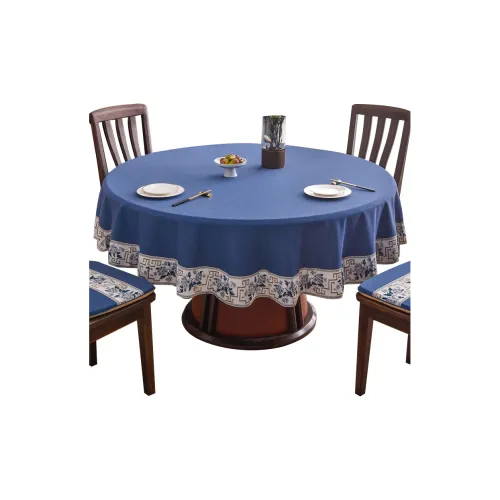 LUOYIJIA Fabric Ambient New Chinese Style Waterproof No Wash Fabric Large Round Dining Table For Home Use