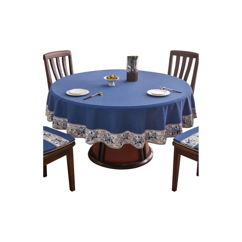 LUOYIJIA Fabric Ambient New Chinese Style Waterproof No Wash Fabric Large Round Dining Table For Home Use-0
