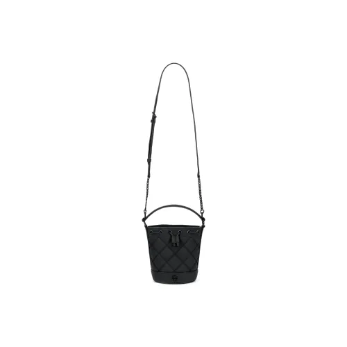 TORY BURCH Fabric Cow Leather Patchwork Bucket Bags Shoulder Bag Crossbody Bag Handbag Women's Black