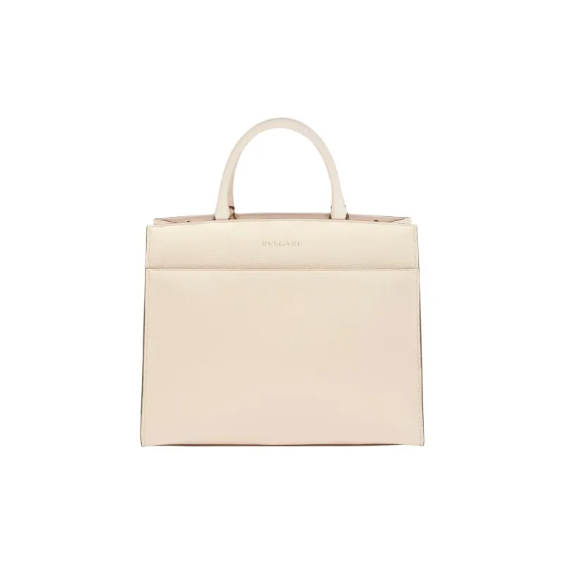BVLGARI Calfskin Tote Bag, Shopping Bag, Shoulder Bag, Crossbody Bag, Handbag Medium Size Women's Ivory White-2