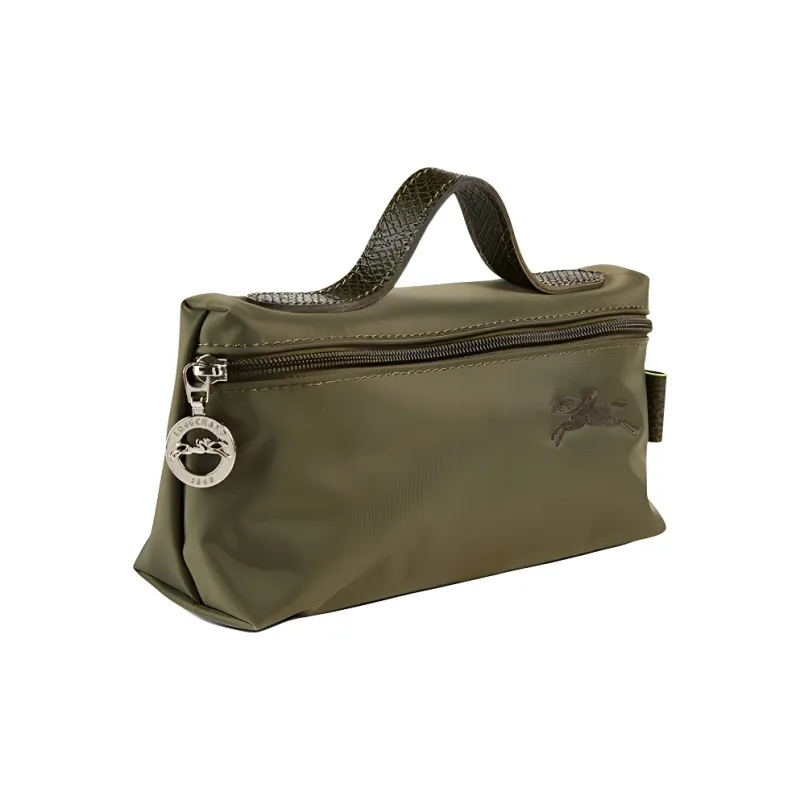 LONGCHAMP Le Pliage Green Canvas With Leather Canvas Bag Clutches Small Size Women's Forest Color-2