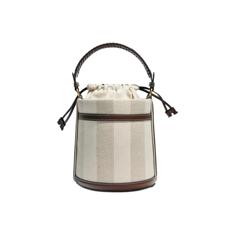 ZARA Cotton Bucket Bag, Crossbody Handbag Medium Size Women's Light Beige-1