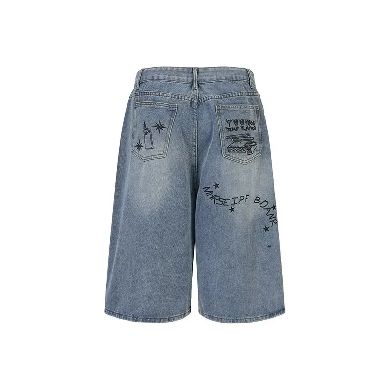 HKRXEC Denim Shorts Men Light Blue-1