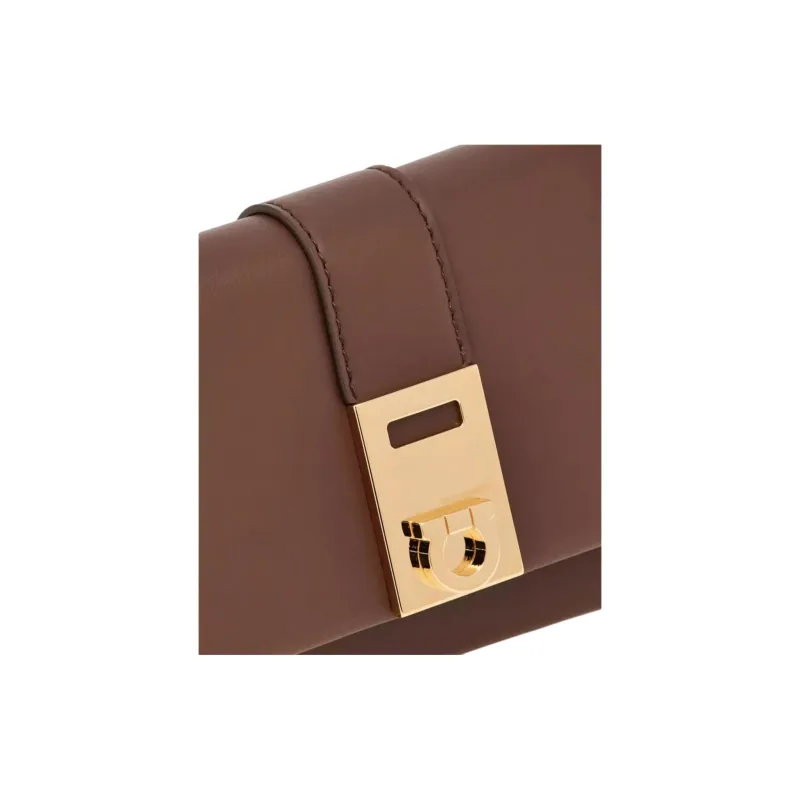 FERRAGAMO Hug Cow Leather Wallet Trumpets Women's Brown-4