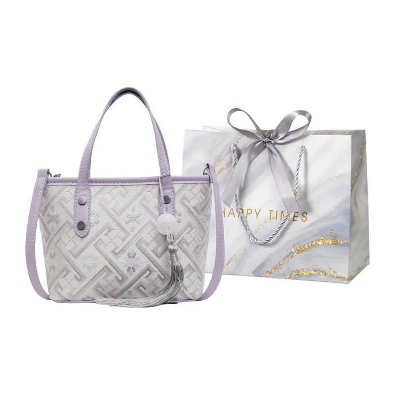 Miss Angel Fabric Crossbody Handbag Women's Ecru/Gray/Black/Pink/Purple-18