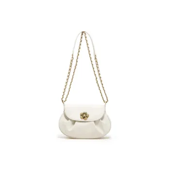 Simedin Cow Leather Shoulder Bag, Crossbody Bag Trumpets Women's Ecru/Deep Black/Cherry Blossom Pink