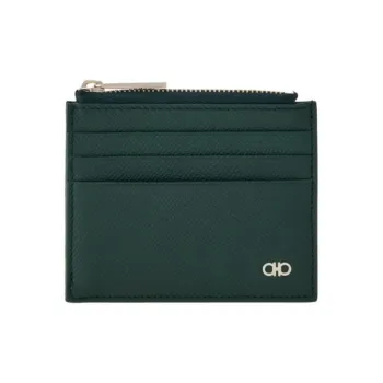FERRAGAMO GANCINI Cow Leather Card Holder Men's Moss Green