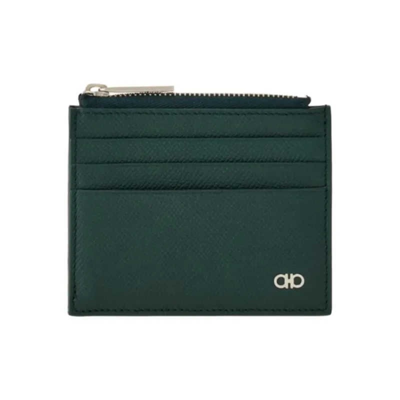 FERRAGAMO GANCINI Cow Leather Card Holder Men's Moss Green-0