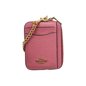 COACH Pebbled Leather Card Holder Women's Real Pink