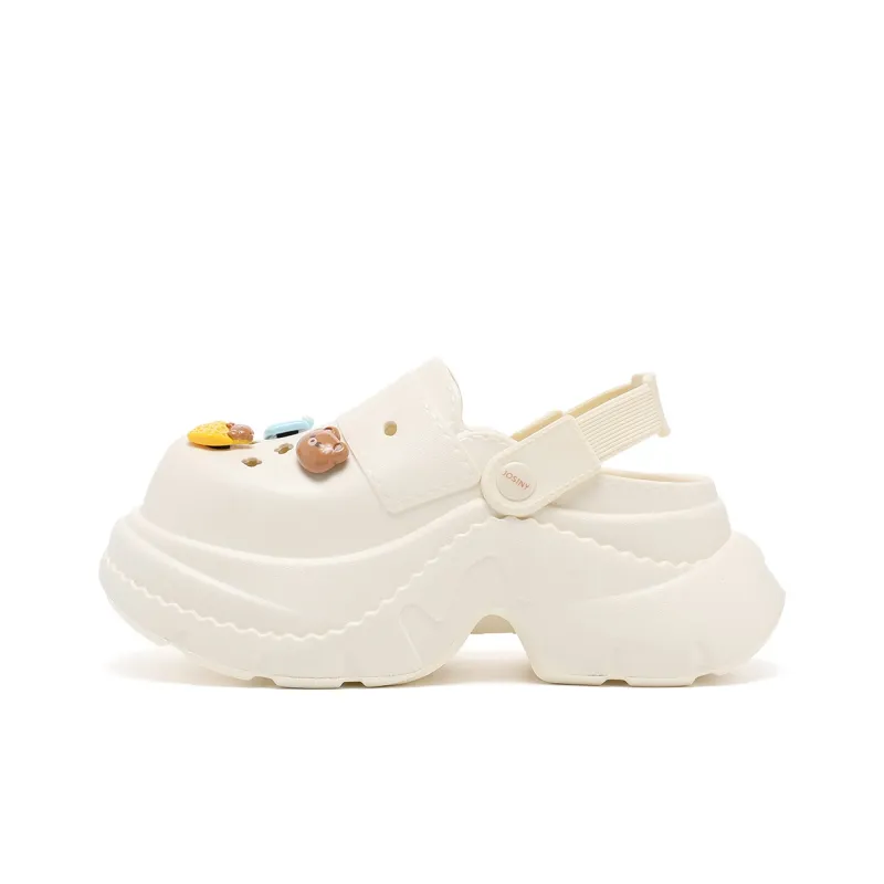JOSINY Summer Trendy Fashion, Cartoon DIY Slip on, Outdoor Beach Shoes Closed Toe Slippers, Clogs Women's Ecru-0