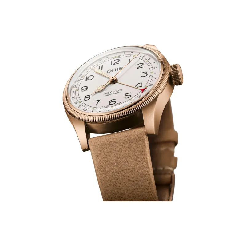 Oris Automatic Mechanical Movement Unisex Watch 40 meter Water Resistance White Dial Bronze Watch Case Leather Strap-2