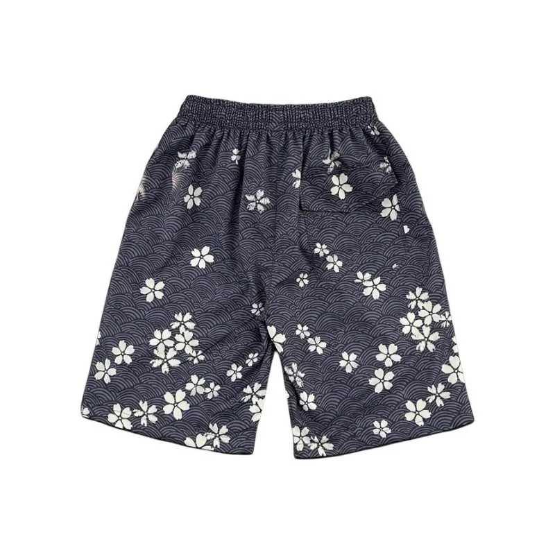 MEIKE Casual Shorts Unisex Black With Apricot Blossom Print-1