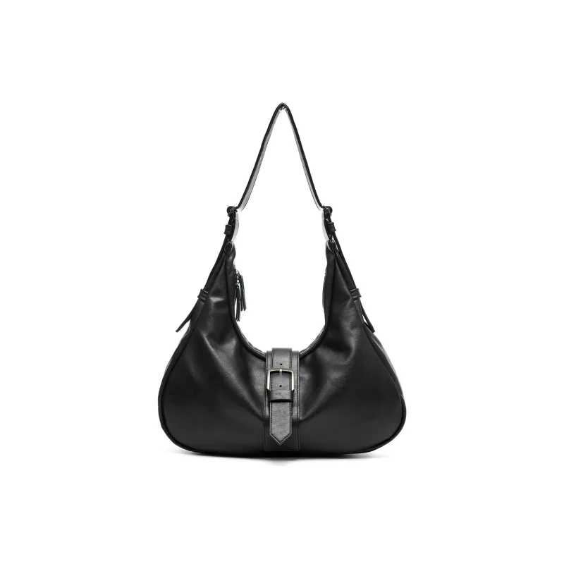 Yawei Kuroda PU 「Bound Curved」 Crescent Bag Handbag, Shoulder Bag, Crossbody Bag Tubas Unisex Black-1