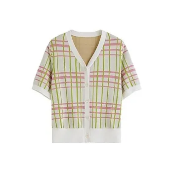 HDFULERN Knitwear Women's Pink Green Plaid
