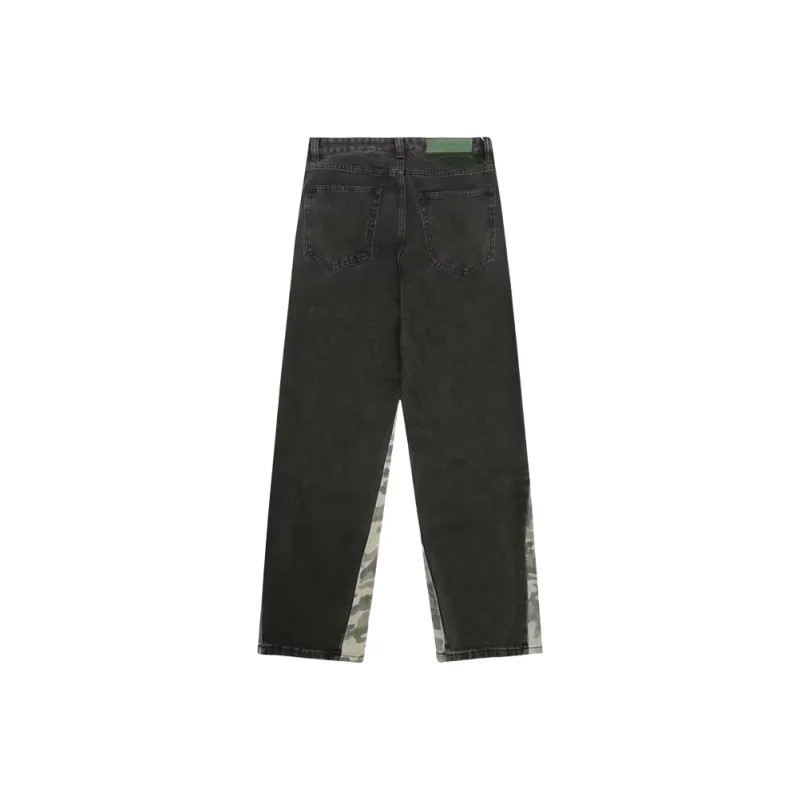 OG96 LAB Jeans Unisex Black Camouflage Patchwork ☀-1