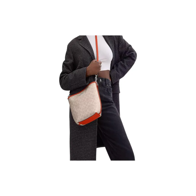 COACH City Coated Canvas Bucket Bag, Shoulder Bag Trumpets Women's Sand & Orange-3