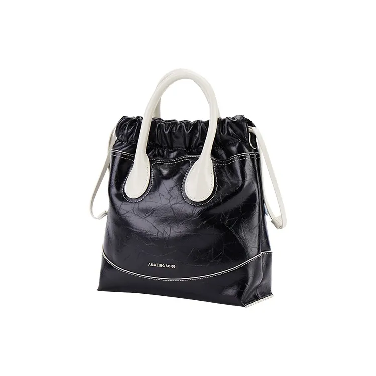 AMAZING SONG Stray Bag Series Cow Leather Hobo Bag Handbag Women's Black Panda/Color Block Moonlight Silver-1