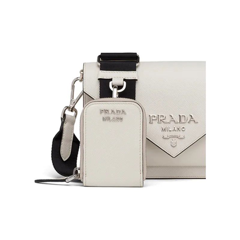 PRADA Leather 2 in 1 Crossbody Bag, Shoulder Bag Women's White-3