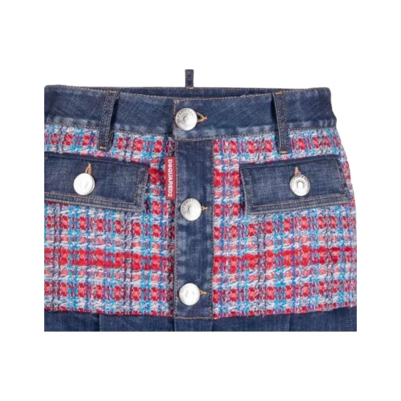 DSQUARED 2 Checked Low Rise Denim Skirt-4