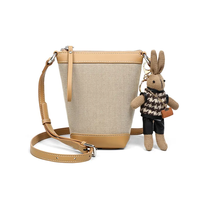 VINEY Fabric Shoulder Bag, Crossbody Bag Trumpets Women's Khaki With Black/khaki With Brown-9