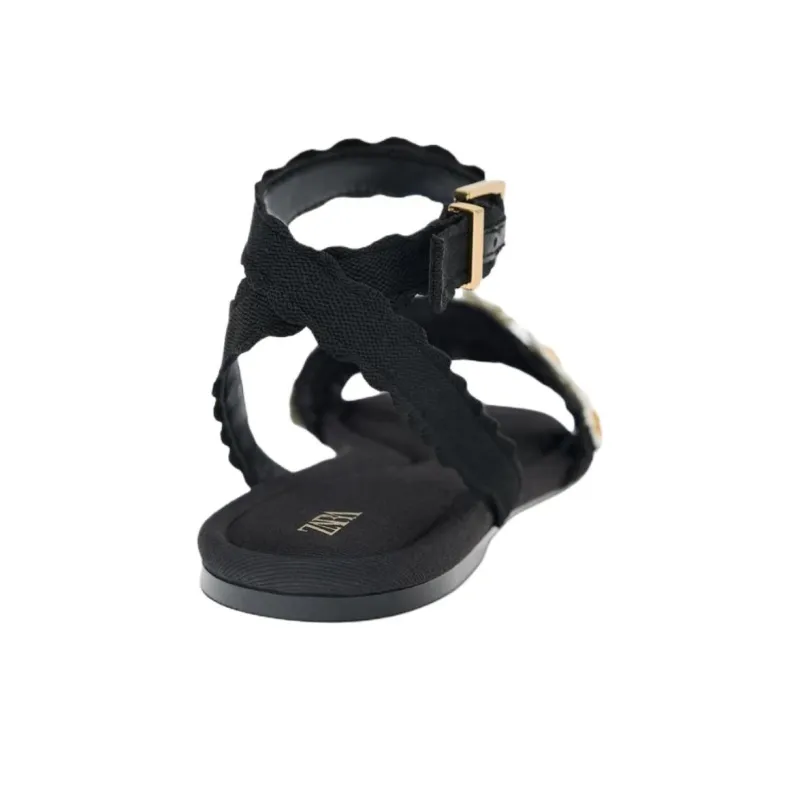 ZARA One Strap Sandals 1cm Women's Black-4