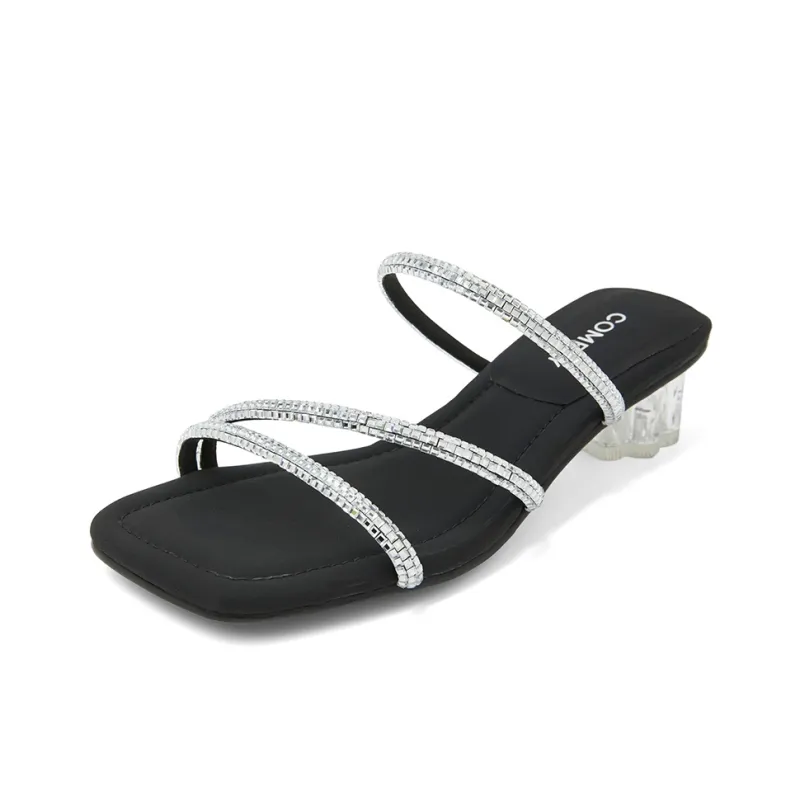 COMELY Slide Slippers Women's Black, Silver-1