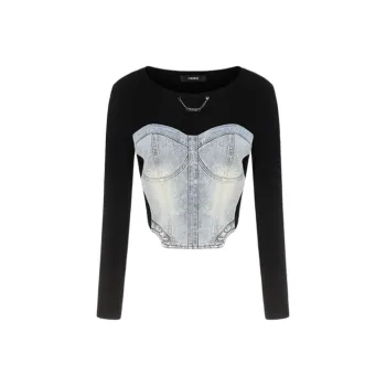 GIMING Crop Tops Women's Blue+Black