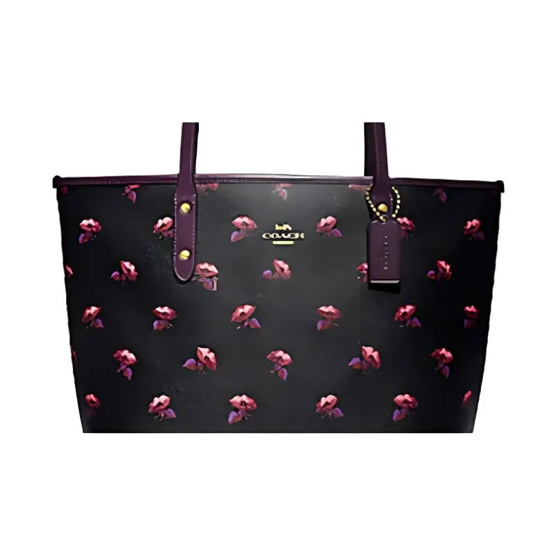 COACH City Zip Tote Leather Handbag Tubas Women's Black-2
